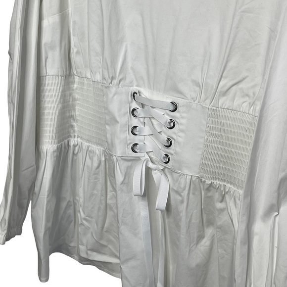 Lane Bryant Size 22 White Cotton Blouse with Corset Tie Waist NWT - Picture 2 of 8